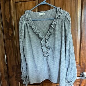 Max Studio Gray Ruffled Bishop Sleeve Blouse